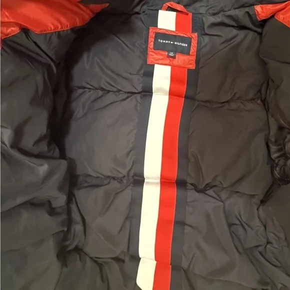 🔴Tommy Hilfiger Puffer Jacket Size Large Bubble Red Hooded